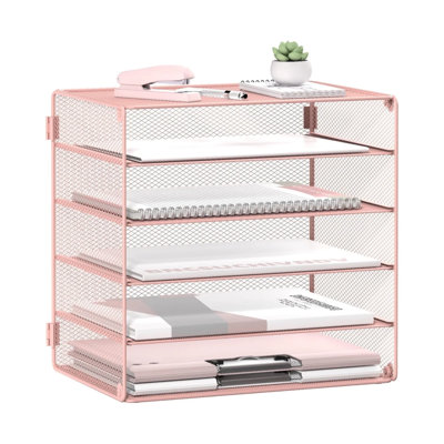 5 Tier Desktop Organizer Tray, Metal Mesh Desk Paper Organizer For Home Office