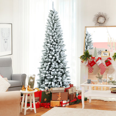 The Holiday Aisle® 4.5ft Slim Snow-flocked Christmas Tre Hinged Pencil Tree W/ 373 Branch Tips Premium Pe & Pvc -  B0C207BBC0E24B2392A2EA3D0C9C4C55