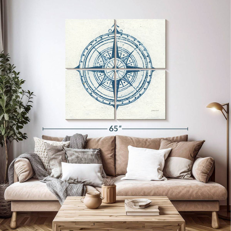 Aletra indigo doré rose des vents, H 45 po x l 45 po