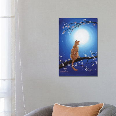 Ginger Cat In Blue Moonlight by Laura Iverson - Wrapped Canvas Print