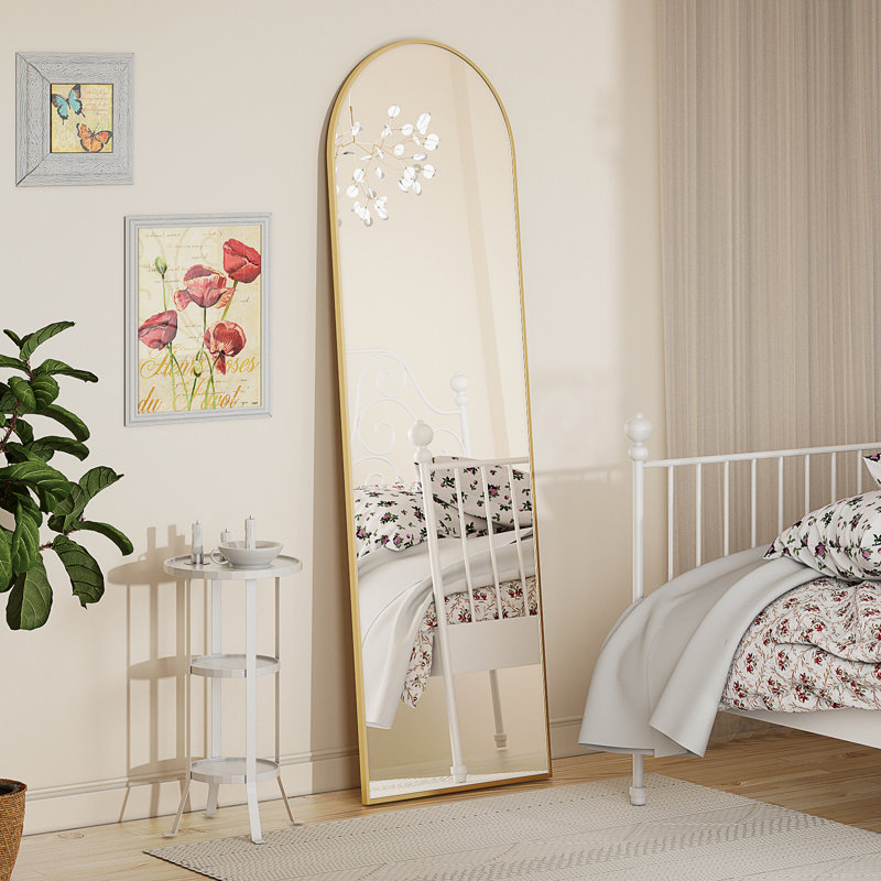 Flat Aluminum Alloy Framed Freestanding Full Length Mirror Wall Mirror, Gold, 149.9cm H x 40.6cm W