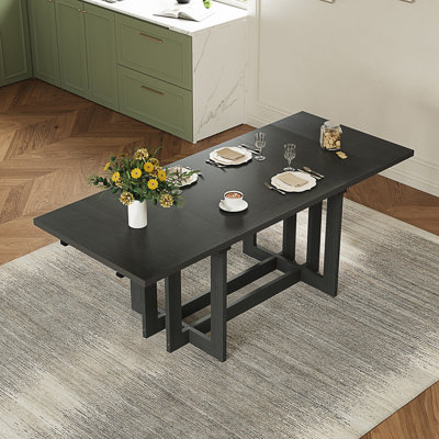 Table de salle à manger extensible rustique, table de cuisine à tréteaux avec deux rallonges amovibles de 12 po
