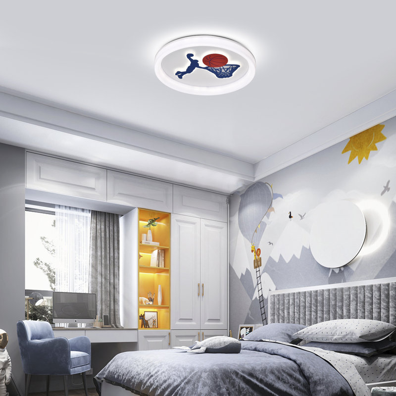  Modern Basketball Pattern Integrated Led Flush Mount With White Acrylic Shade