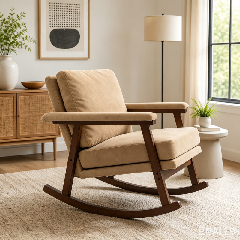 Chaise d'appoint moderne, chaise berçante avec structure en bois, khaki