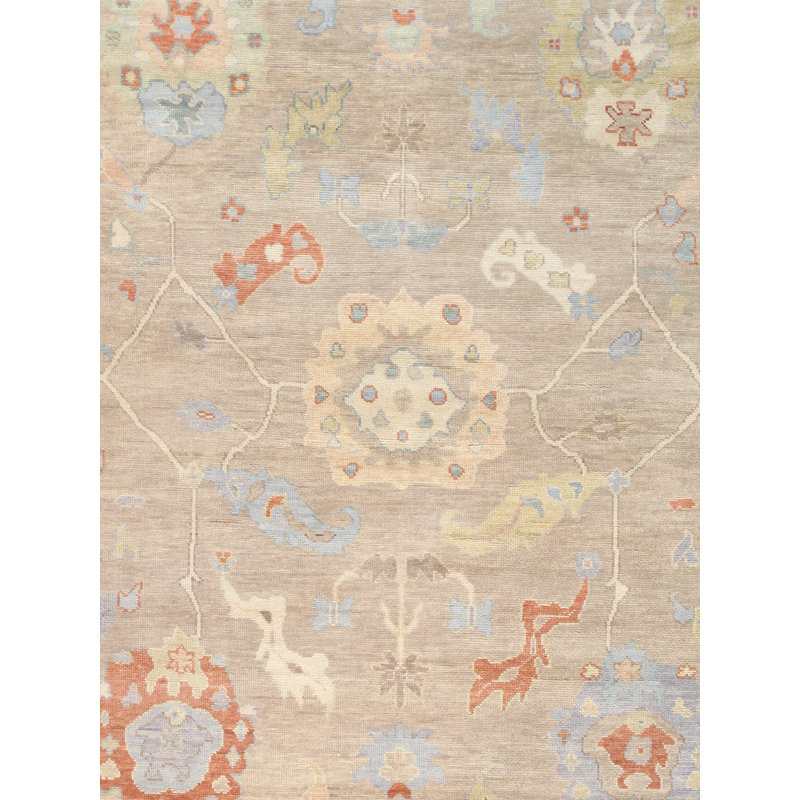 Oushak Handmade Wool Floral Area Rug, Square 8'