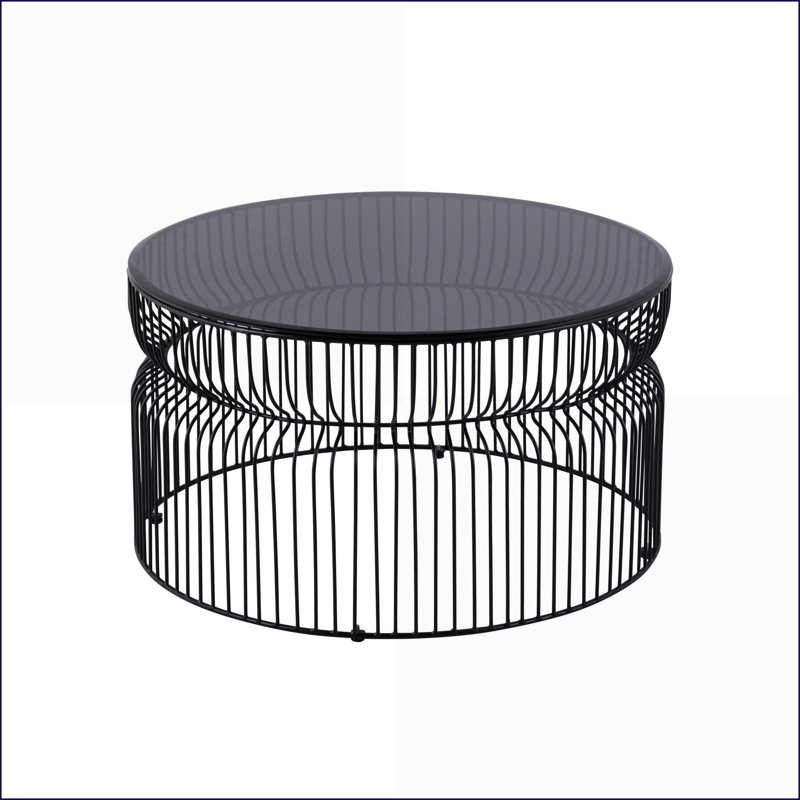 Table basse ronde de 30 po avec plateau en verre teinté, base en métal peu encombrante pour le salon