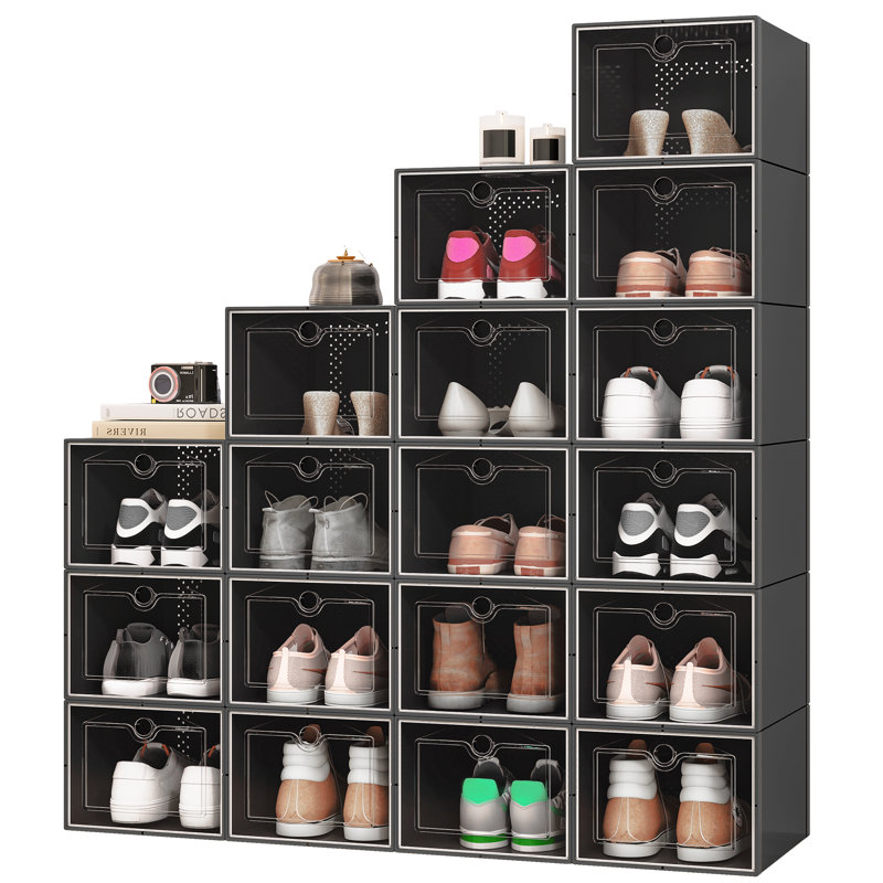 Large Size Stackable Shoe Storage Box, Black