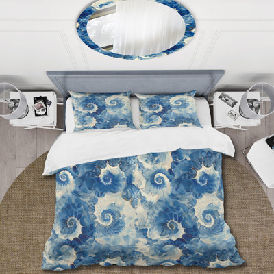 Blue Beige Shibori Spirals Pattern II - Chinese Traditional Duvet Cover Set