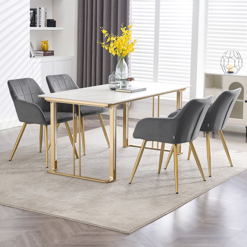 Palumbo Upholstered Dining Chair, Gold, Medium Grey