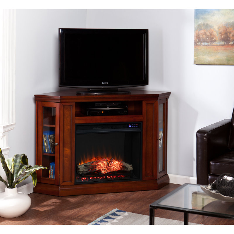 Foyer électrique de coin avec rangement Norcott, acajou brun, H 32,25 po x l 48 po x P 27 po, Acajou brun