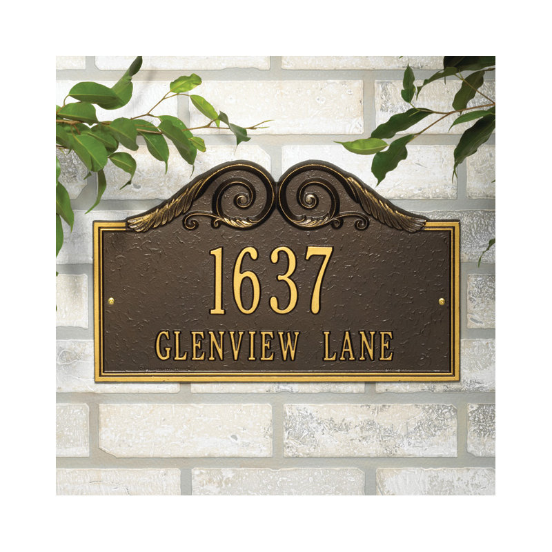 Plaque d'adresse murale Versailles sur 2 lignes, Cuivre antique, Oui