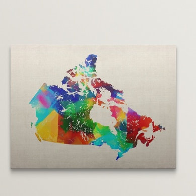 «Canada Rolled Paint Map» par Francy, impression, H 27 po x l 36 po x P 1,5 po, Toile