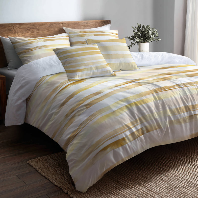 Ensemble de housse de couette et de coussin rayé 5 lignes, Housse de couette très grand + 4 pièces supplém