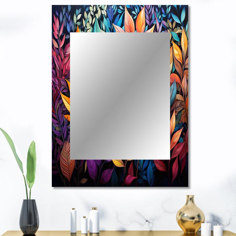 Multicolore vibrant feuillage - Botanicals unique miroir mural, miroir moderne, art imprimé en métal, 40 po x 30 po