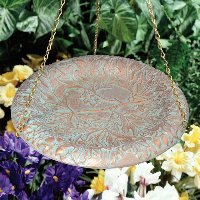 Oakleaf Hanging Birdbath, Copper Verdi