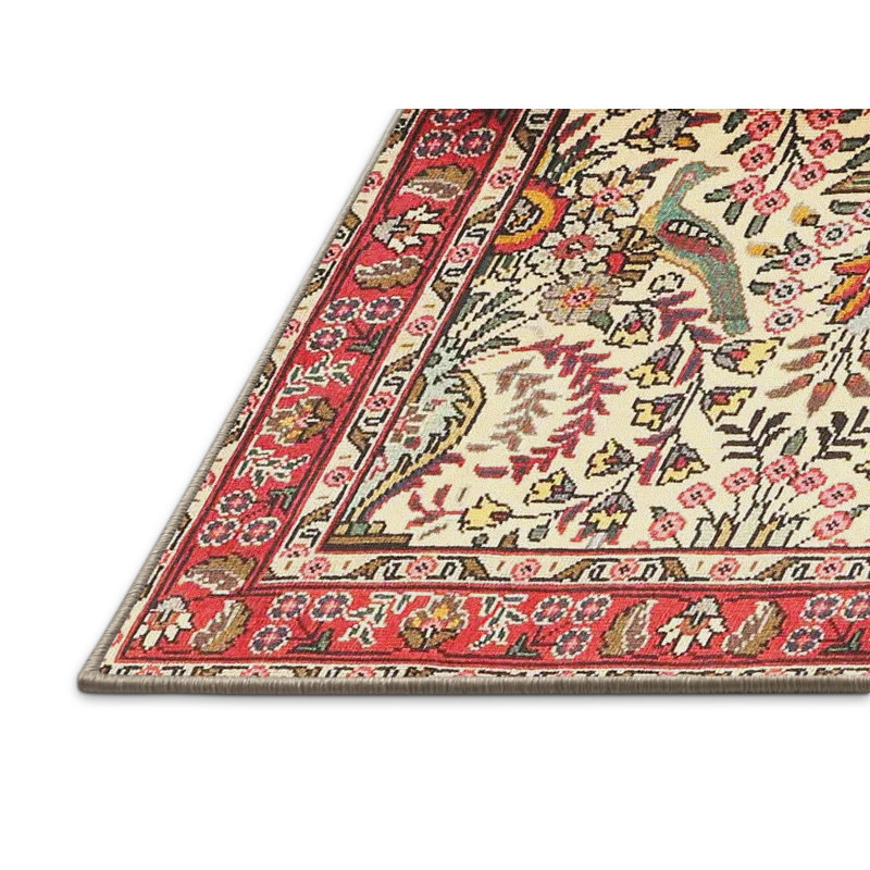 Tapis oriental rouge / beige / vert Abello, Rectangle 2 pi x 3 pi