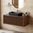36" Mid Century Bathroom Vanities With Single Sink, Brown Wood Texture, Floating Vanity With Grey Sintered Stone Table Top