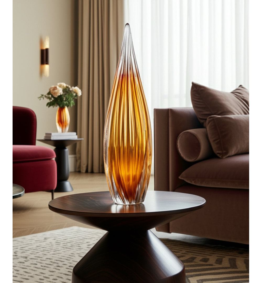 Inori Glam Handcrafted Glass Sculpture with Grooved Teardrop Design and Sleek Contemporary Silhouette Ivy Bronx 