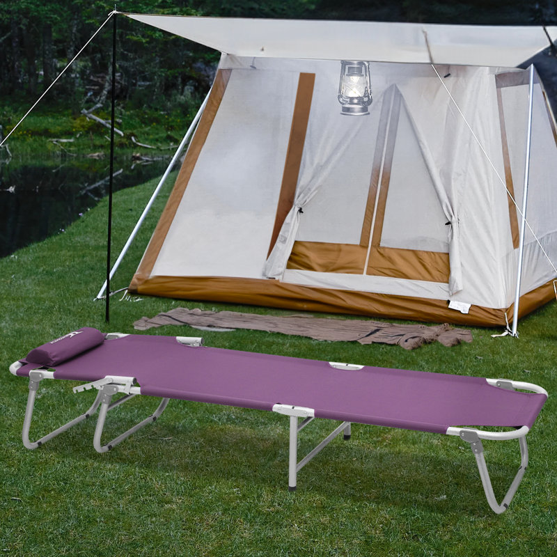 Purple Adjustable Folding Camping Cot with Pillow and Carry Bag