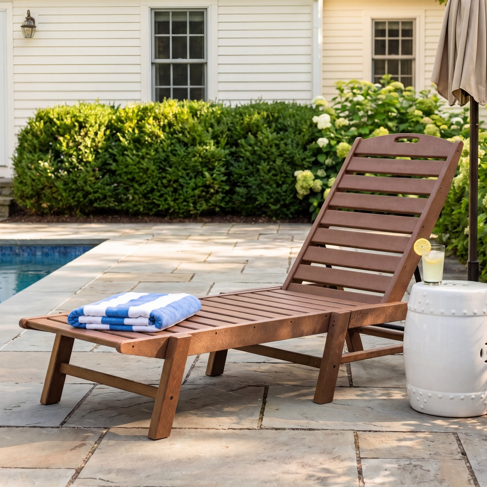 POLYWOOD® Nautical 24" Patio Chaise Lounge, Teak