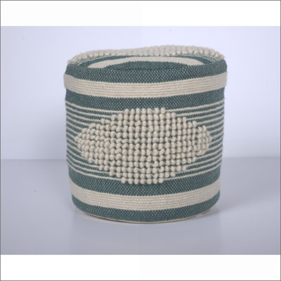 Pouf, Cylindrical Handcrafted | &amp; Teal 16x16 | Fabric | Teal