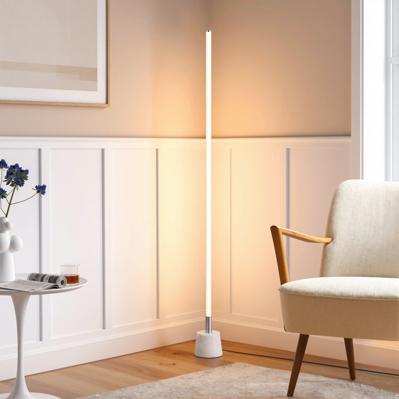 57.5" Modern LED Corner Floor Lamp with Genuine Marble Base, White