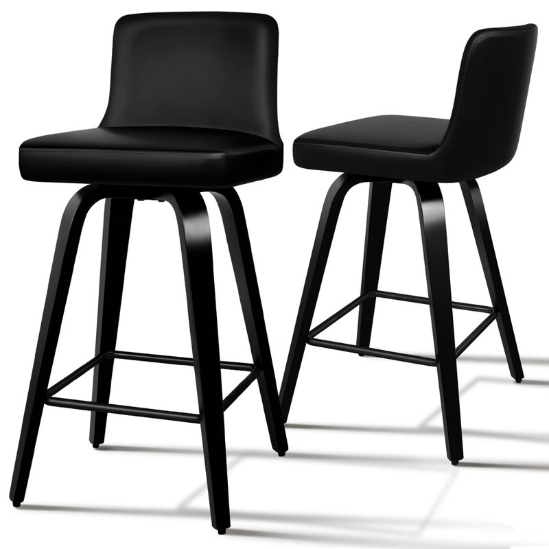 Nettey Swivel Upholstered Counter Stool, Black