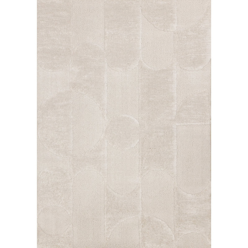 Tapis d'intérieur moderne géométrique blanc ivoire, 6 pi 7 po x 9 pi 6 po