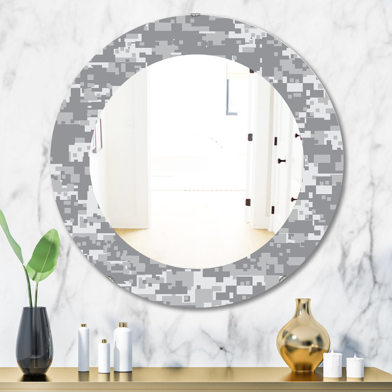 Gris Pixelation - miroir Mid-Century, H 23,6 po x l 23,6 po