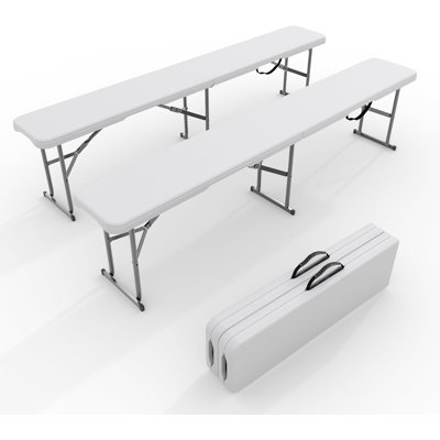 Ensemble de 2 bancs pliants de 6 pi, plastique durable avec poignée de transport et mécanisme de verrouillage, siège portable peu encombrant pour les rassemblements en plein air et les repas