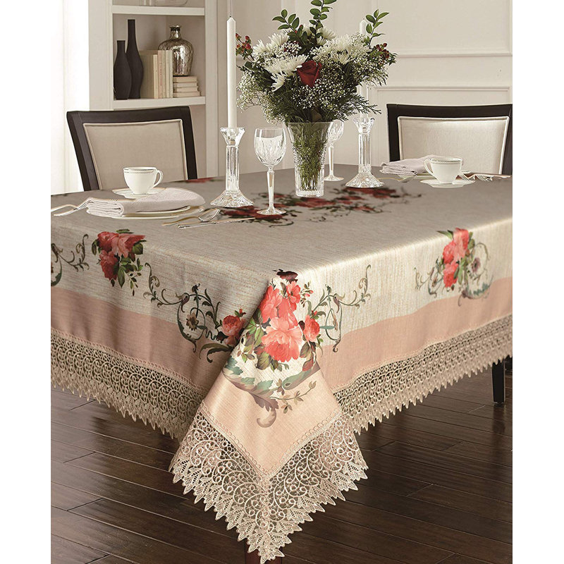 Jacalyn Floral Polyester Tablecloth, Ivory, 88" L x 70" W
