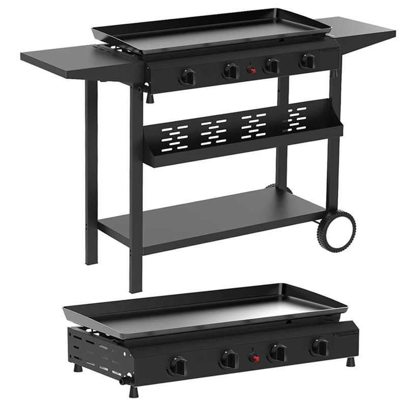 Plaque chauffante au propane à 4 brûleurs avec tablettes latérales, barbecue extérieur et barbecue de camping de 32 700 BTU
