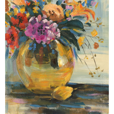 Flowers in Golden Vase - Painting Print