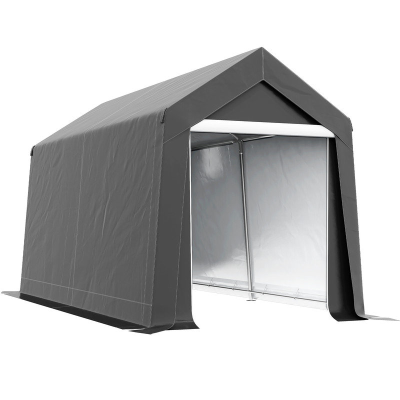 Galvanized Steel 3.6x2.1m Portable Outdoor Shed, Dark Grey with Window, Waterproof UV Resistant for Garden Storage
