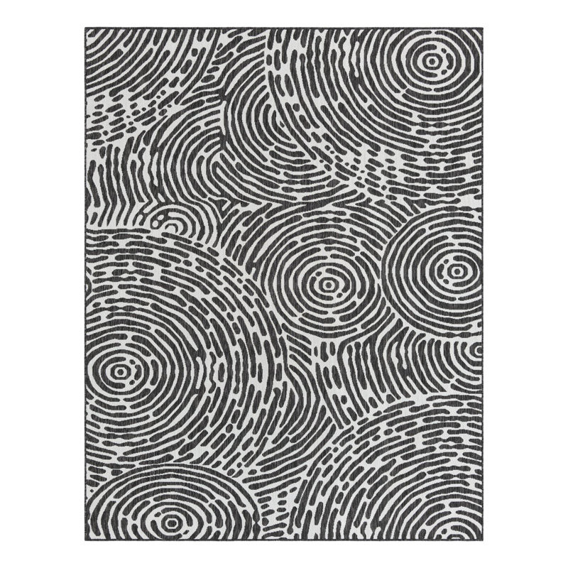 Tapis intérieur / extérieur en polypropylène géométrique tissé à la machine en noir / blanc, Rectangle 7 pi 10 po x 10 pi
