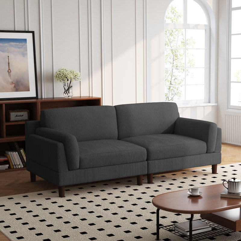 Ainara 90.3'' Square Living Room Sofa, Gray Performance Corduroy