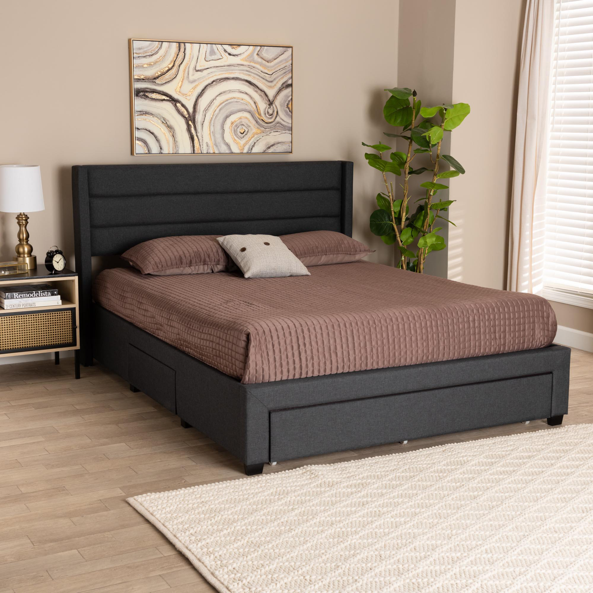 Upholstered Wingback Storage Bed