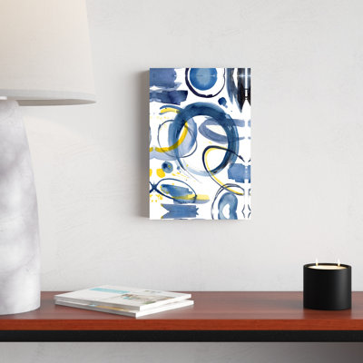 Bleu marine, aquarelle et cercles abstraits - reproduction d'art sur toile tendue