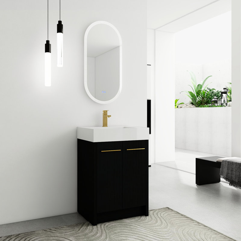 Meuble-lavabo de 24 po avec lavabo en résine, porte à fermeture douce, couleur châtaignier noir, style moderne, évier de rangement intérieur spacieux et 24 po, châtaignier, idée d'ameublement, grand