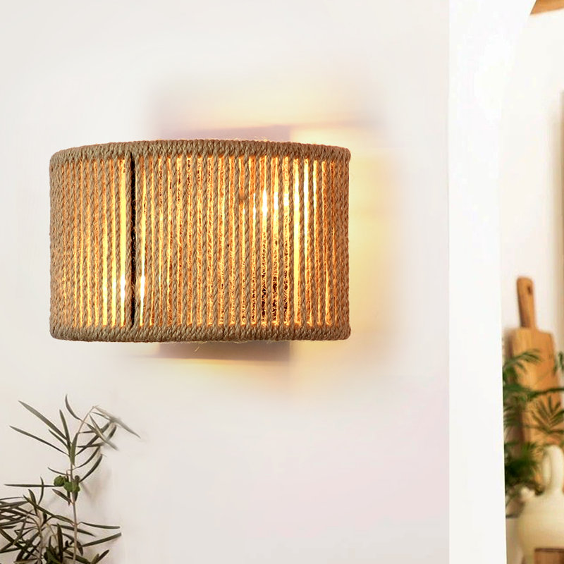 Thomes Metal Flush Mounted Sconce Boho Rattan Wall Sconces Rustic Wall Lights Farmhouse Sconces