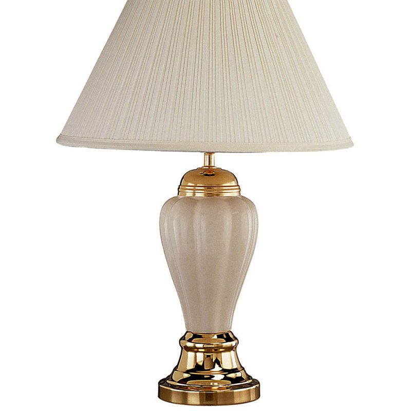 Lampe de table haute 27 po en céramique, en forme d'urne, abat-jour en lin