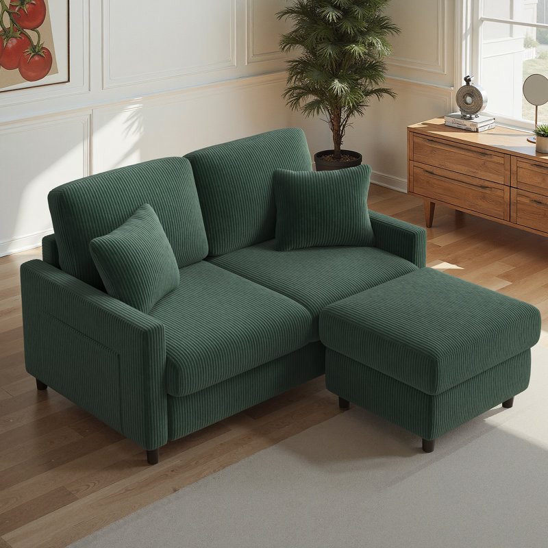 2 Seater Sofa, Green Corduroy