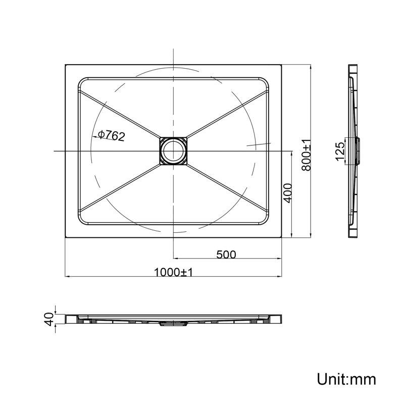 Caleigha W D Shower Tray, 4cm H x 100cm W x 80cm D