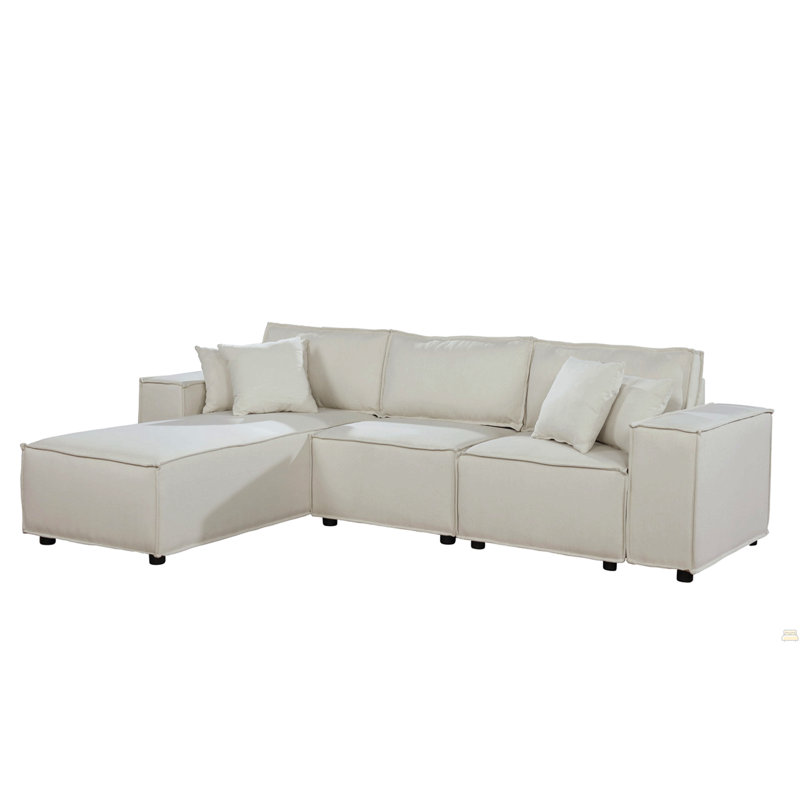 Harvey 104" Sofa With Reversible Chaise In Beige Linen