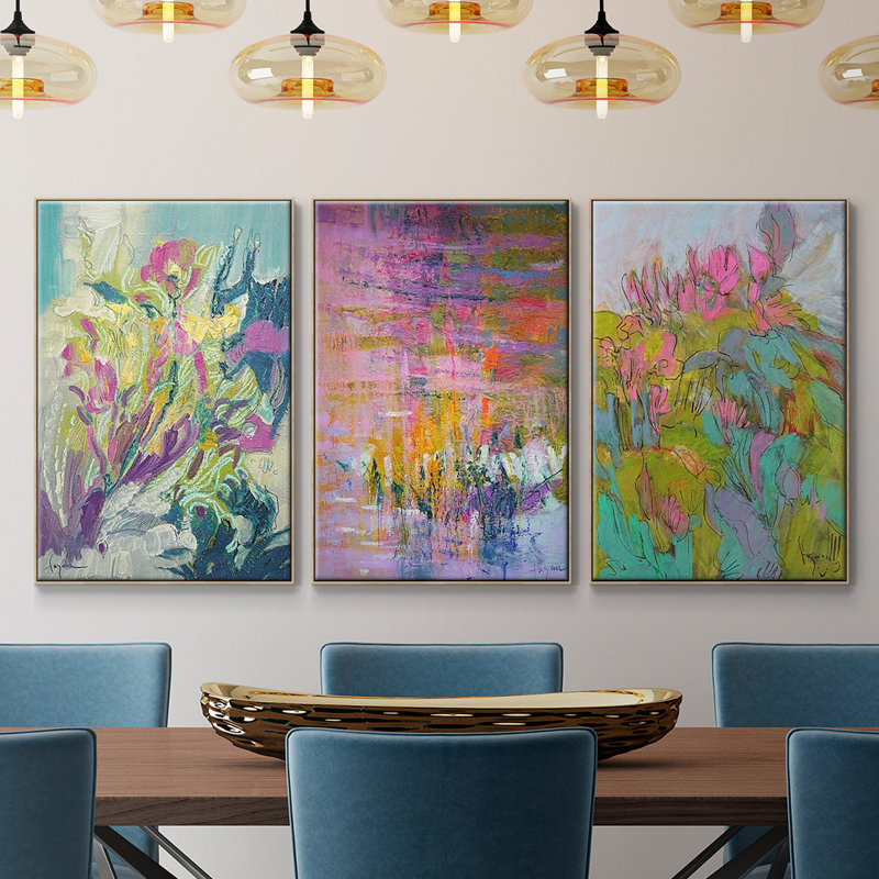 Rise and Bloom - Ensemble de 3 cadres flottants sur toile, H 48 po x l 96 po x P 2 po, Naturel