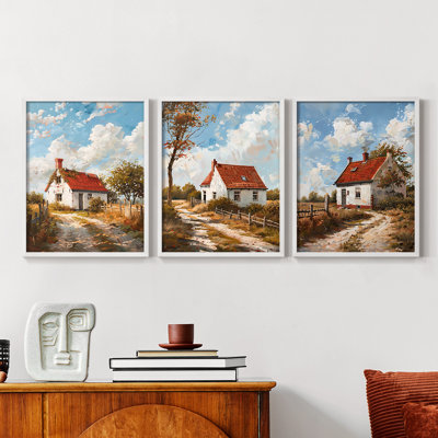 Country Cottage Series XVII -Set de 3 estampes numériques giclées -Prêt à