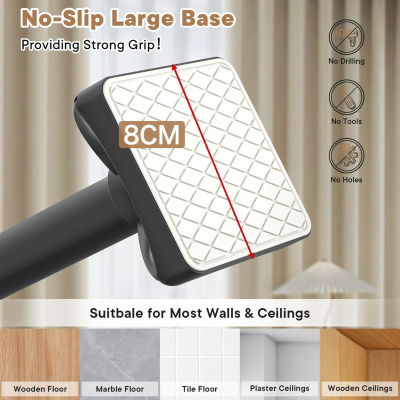 Satin Adjustable Curtain Pole Set, Black