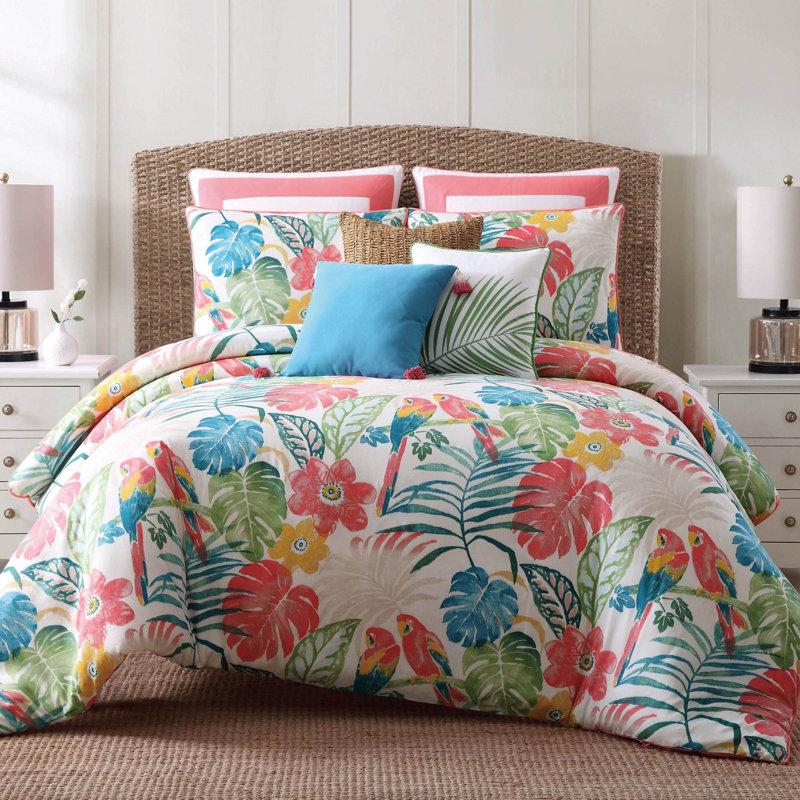 Coco Paradise Coastal Cotton Ring Stitch Floral Comforter, Twin XL Comforter + 1 Standard Shams