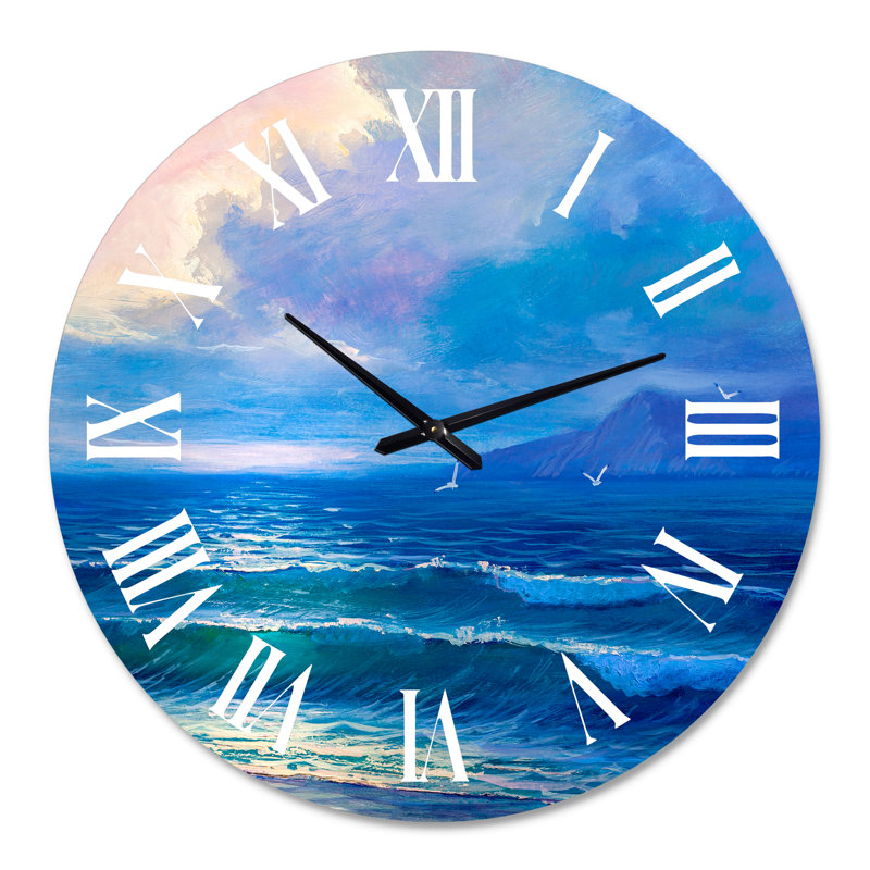 Morning Sunlight On The Sea Waves I - Horloge murale nautique et côtière, Grand
