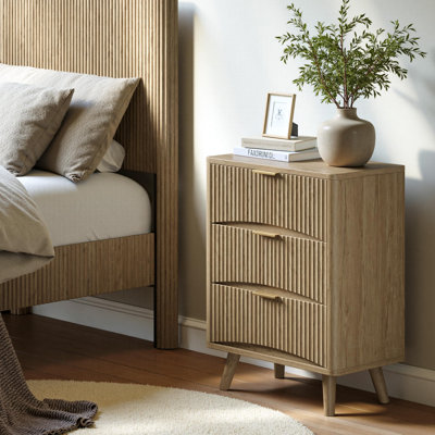 Table de chevet cannelée l 29 po, grande table de chevet en bois, table de chevet moderne Mid-Century pour chambre à coucher, dortoir